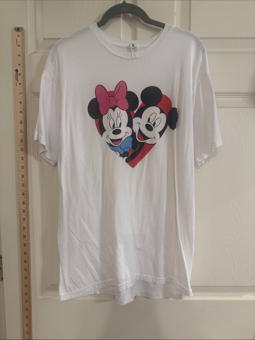 Disney White Tee with Minnie & Mickey Heart Graphic